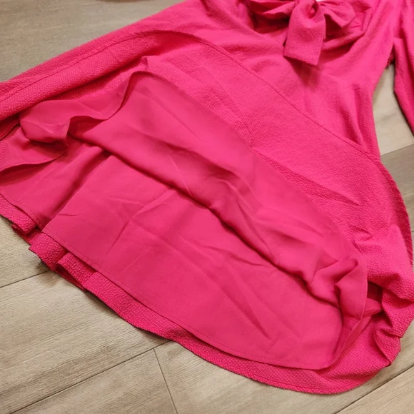 Ted Baker mini dress 6 hot pink Jozelyn V-neck babydoll puff sleeve new $285